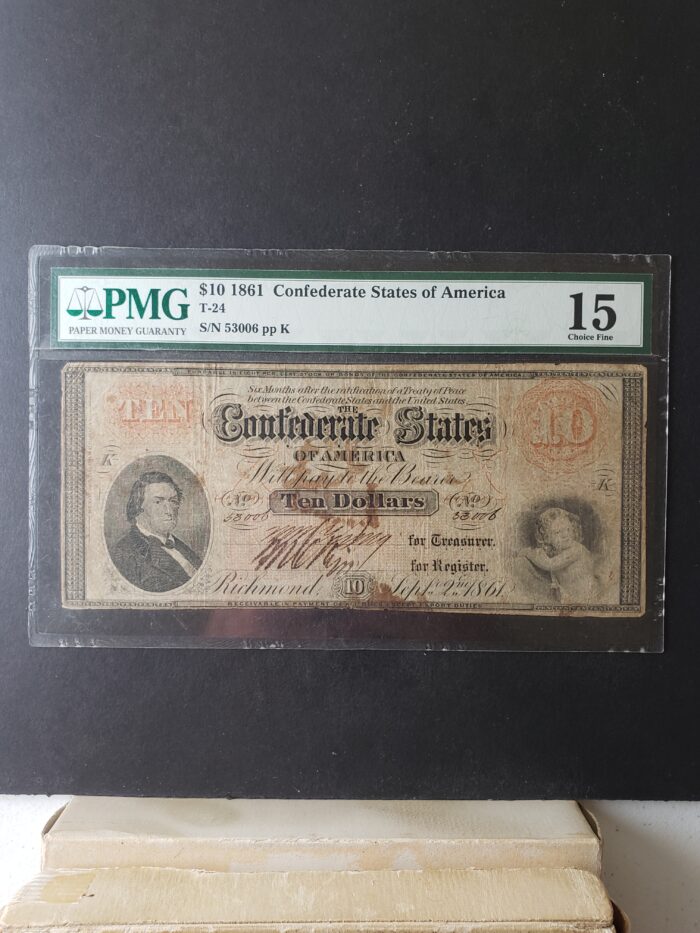 1861 $10 Confederate Note PMG 15 Choice Fine