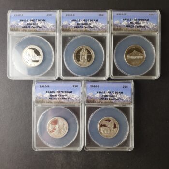 Five 2010 S Proof 25c America the Beautiful Quarter Dollars ANACS PR70 DCAM