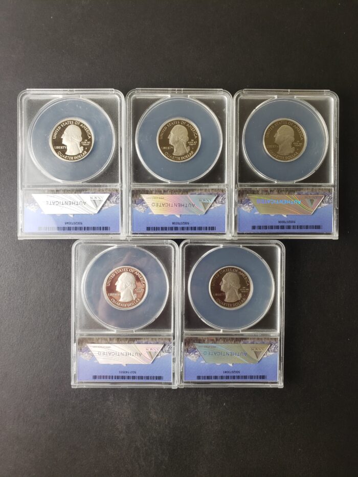 Five 2010 S Proof 25c America the Beautiful Quarter Dollars ANACS PR70 DCAM - Image 2