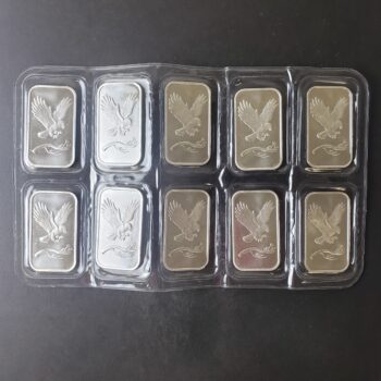 Ten SilverTowne 1oz Silver Eagle Bars in Plastic at 50c/oz Over Spot