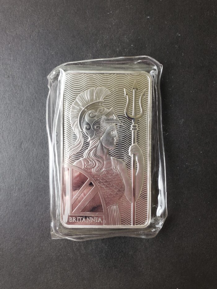 The Royal Mint 10oz Silver Britannia Bar in Plastic at $2/oz Over Spot