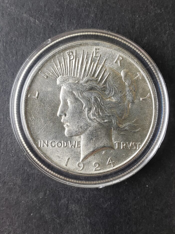 1924 $1 Peace Silver Dollar in a Capsule
