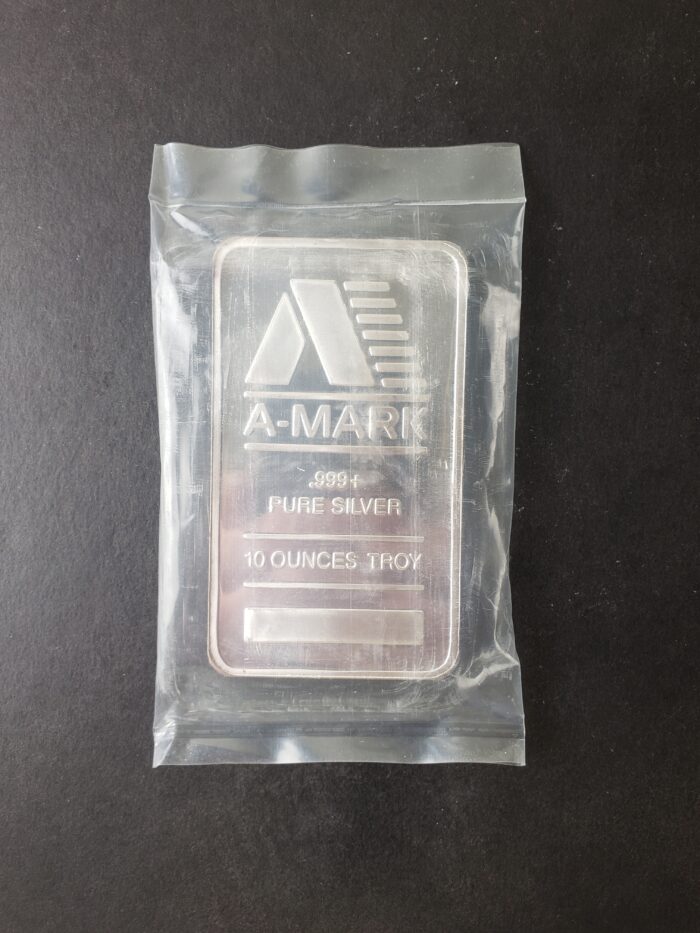 A-Mark 10oz Silver Bar in Plastic at 50c/oz over Spot