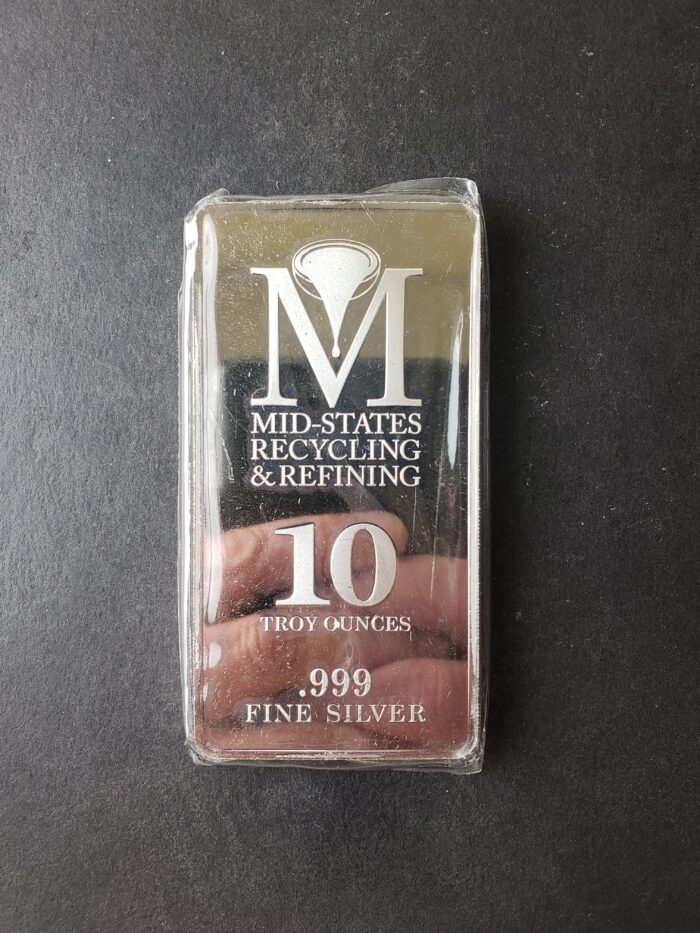 Mid-States Recycling & Refining 10oz Silver Bar in Plastic at Spot