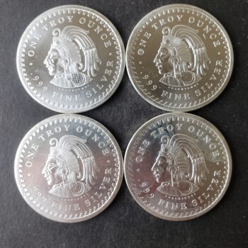 Lot of Four 1oz Silver Cuauhtemoc/Aztec Calendar Rounds at 50c/oz Over Spot