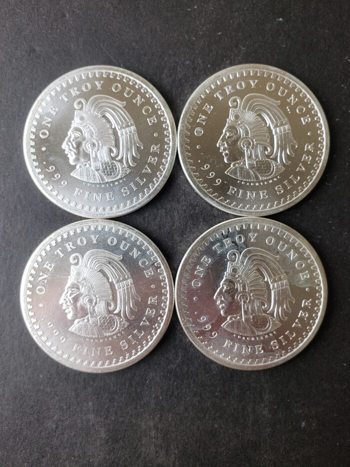 Lot of Four 1oz Silver Cuauhtemoc/Aztec Calendar Rounds at 50c/oz Over Spot