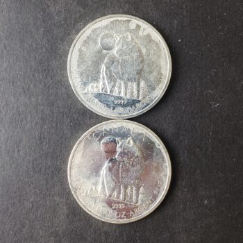 Two 2011 Canada $5 1oz Silver Wolf Coins at Spot