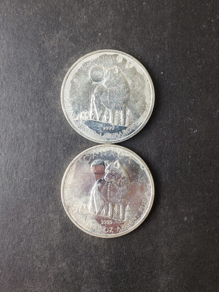 Two 2011 Canada $5 1oz Silver Wolf Coins at Spot