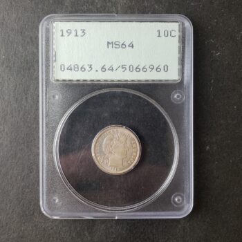1913 10c Barber Silver Dime PCGS MS64