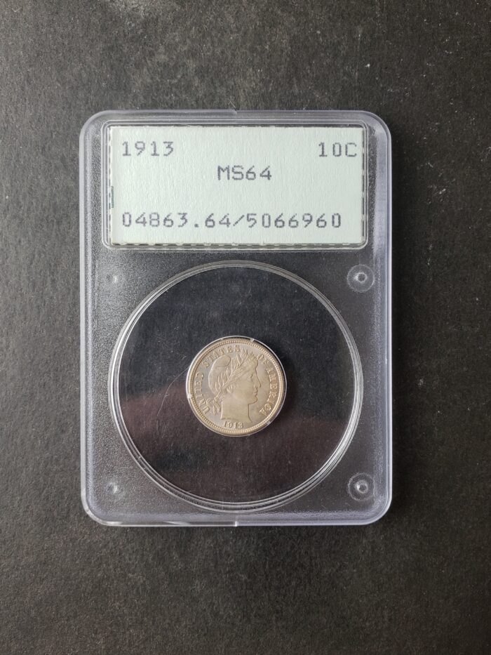 1913 10c Barber Silver Dime PCGS MS64