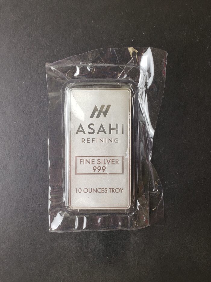 Asahi 10oz Silver Bar in Plastic 50c over Spot