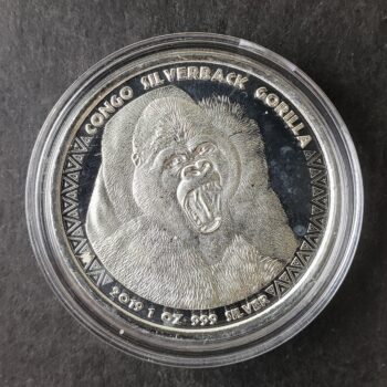 2019 Congo 5000 Francs CFA 1oz Silver Gorilla Coin in a Capsule