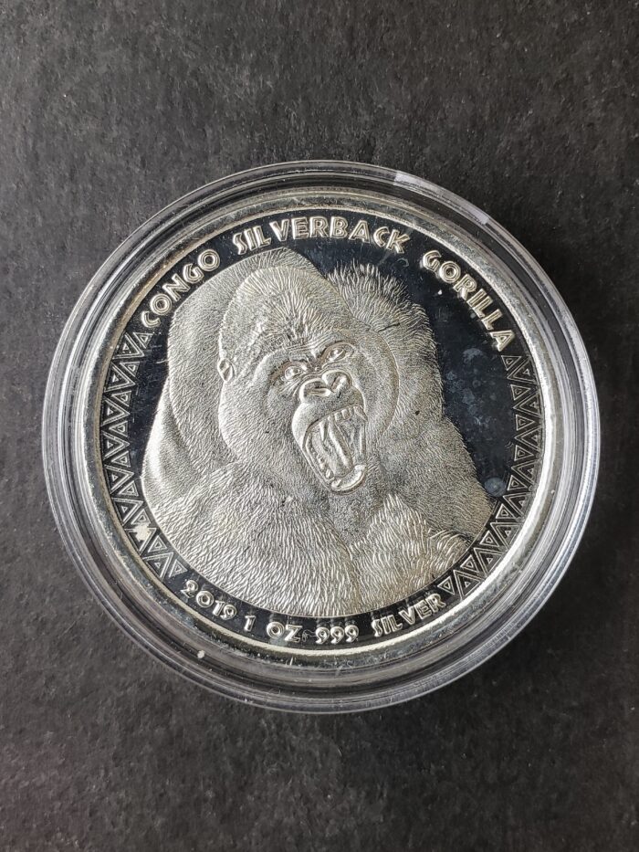 2019 Congo 5000 Francs CFA 1oz Silver Gorilla Coin in a Capsule