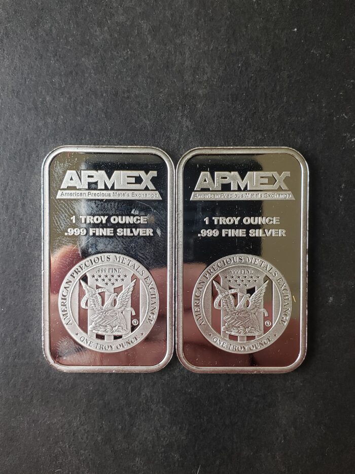 Two Apmex 1oz Silver Bars at Spot