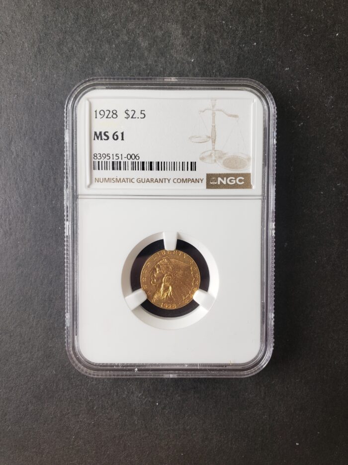 1928 $2.50 Incuse Indian Gold Quarter Eagle NGC MS61