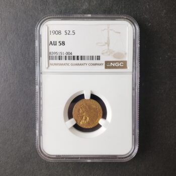 1908 $2.50 Incuse Indian Gold Quarter Eagle NGC AU58