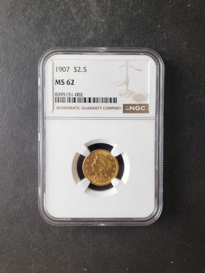 1907 $2.50 Liberty Head Gold Quarter Eagle NGC MS62