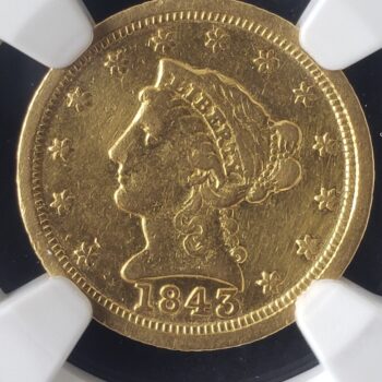 1843 C $2.50 Liberty Head Gold Quarter Eagle Large Date NGC VF Details Cleaned