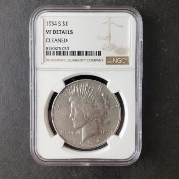 1934 S $1 Peace Silver Dollar NGC VF Details Cleaned