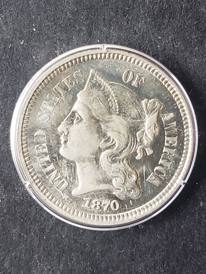 1870 3c Three-Cent Nickel Piece PCGS MS64 - Image 2
