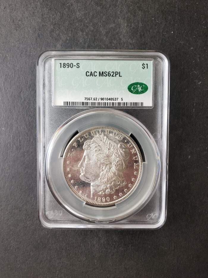 1890 S $1 Morgan Silver Dollar CAC MS62 PL