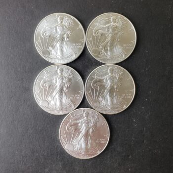 Lot of Five $1 American Silver Eagle Dollars
