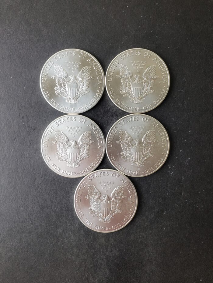 Lot of Five $1 American Silver Eagle Dollars - Image 2