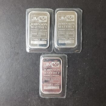Lot of Three Johnson Matthey 1oz Silver Bars in Plastics