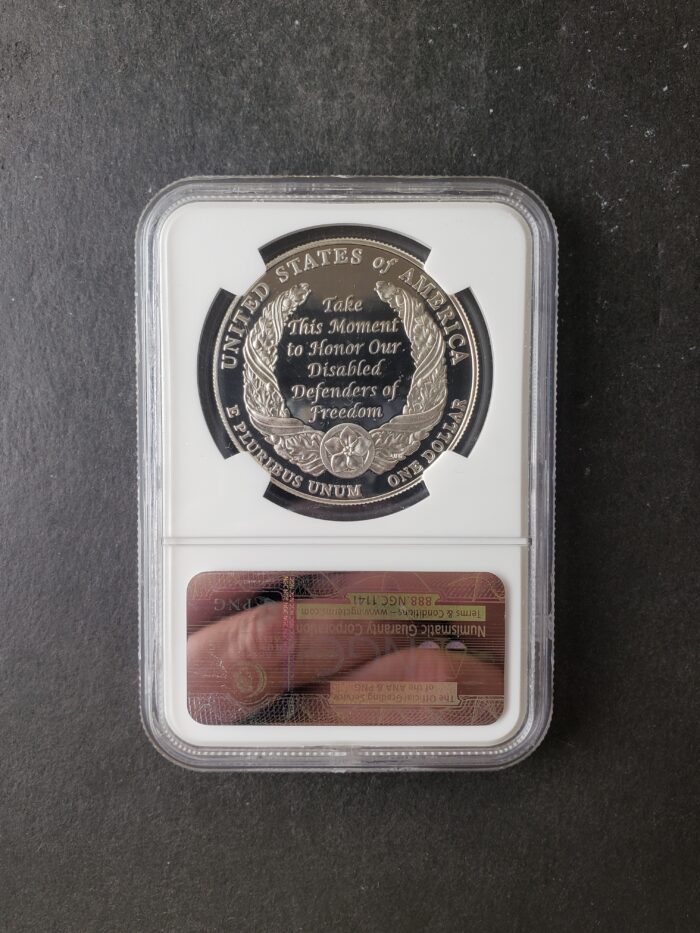 2010 W Proof $1 Disabled Veterans Silver Dollar NGC PF70 Ultra Cameo - Image 2
