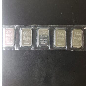 Lot of Five Johnson Matthey 1oz Silver Bars in Plastic