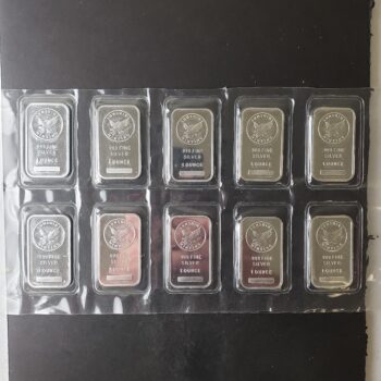 Lot of 10 Sushine Minting 1oz Silver Bars in Plastic at 50c/oz Over Spot