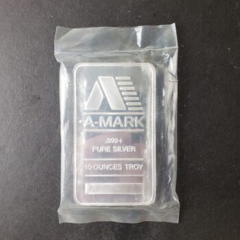 A-Mark 10oz Silver Bar in Plastic at 50c/oz Over Spot