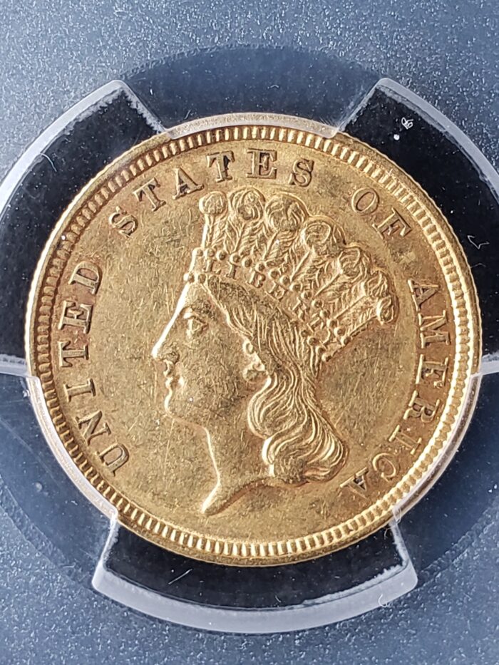 1854 $3 Indian Princess Head Three-Dollar Gold Piece PCGS AU53 - Image 2