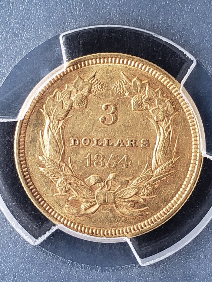 1854 $3 Indian Princess Head Three-Dollar Gold Piece PCGS AU53 - Image 3