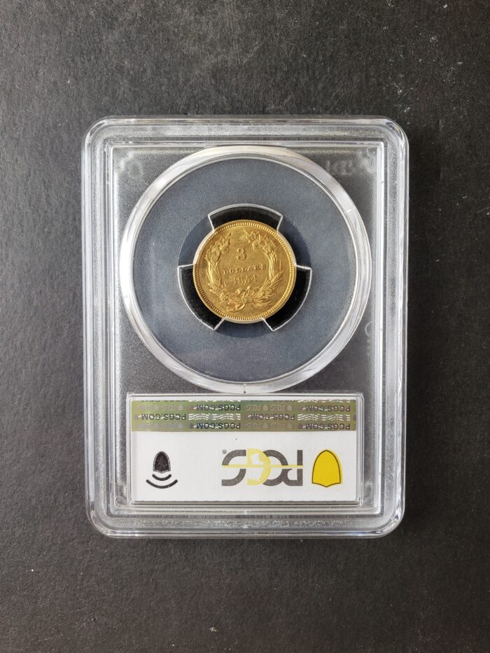 1854 $3 Indian Princess Head Three-Dollar Gold Piece PCGS AU53 - Image 4