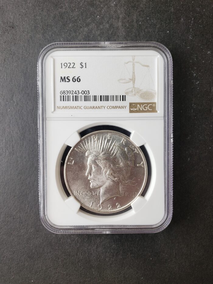 1922 $1 Peace Silver Dollar NGC MS66